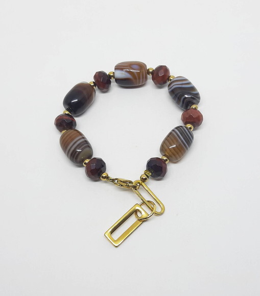 Pulseira em Pedras Naturais e Aço Inoxidável Dourado