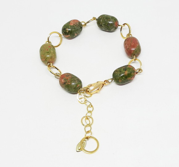 Pulseira folheada com pedra natural unakita