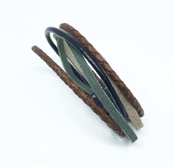 Pulseira Masculina Em Couro E Camurça Natural