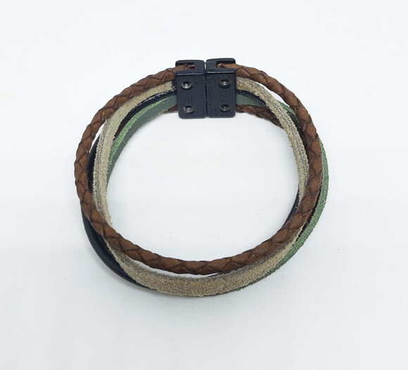 Pulseira Masculina Em Couro E Camurça Natural