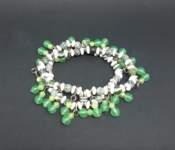 Pulseira Pulseira Dupla em Pedra Natural Verde Zebra Jasper,