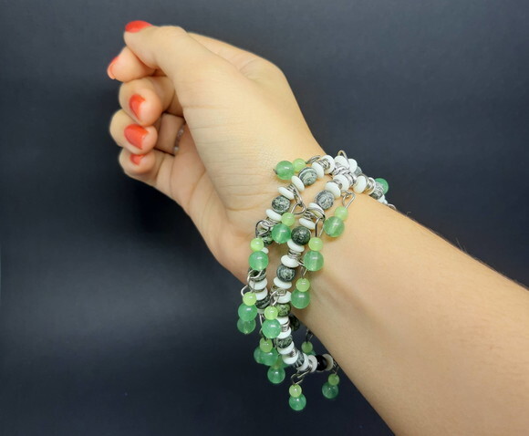 Pulseira Pulseira Dupla em Pedra Natural Verde Zebra Jasper,