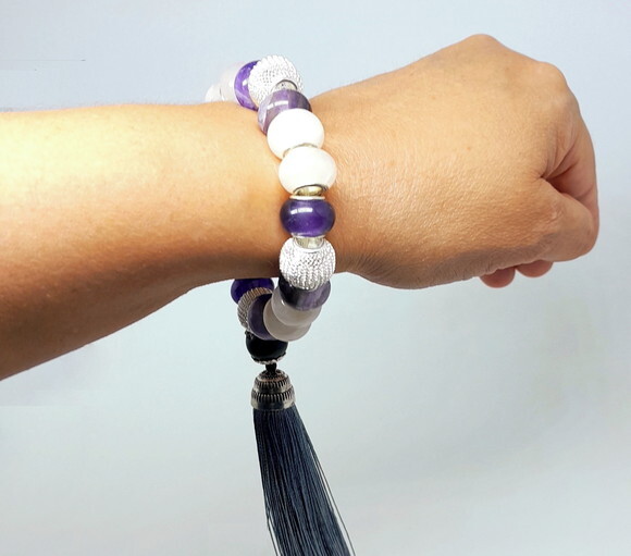 Pulseira Shambala com Ametista e Quartzo Rosa Naturais