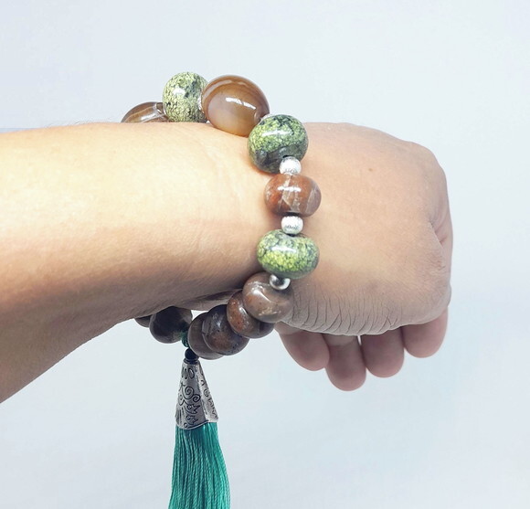 Pulseira Shambala em Ágata Musgo e Jaspes Naturais