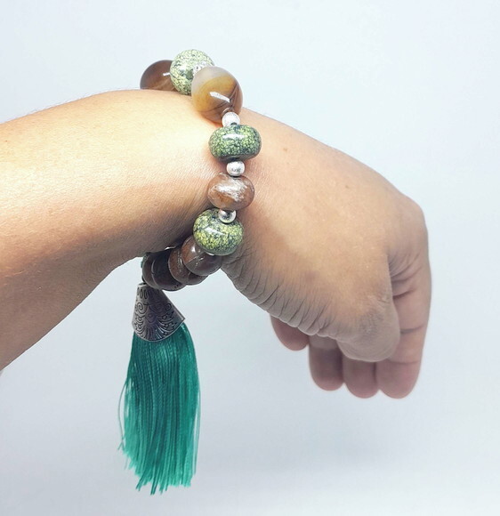 Pulseira Shambala em Ágata Musgo e Jaspes Naturais