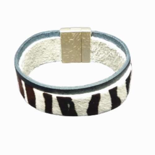 Bracelete em Couro Natural de Vaca com pelos e Couro Liso