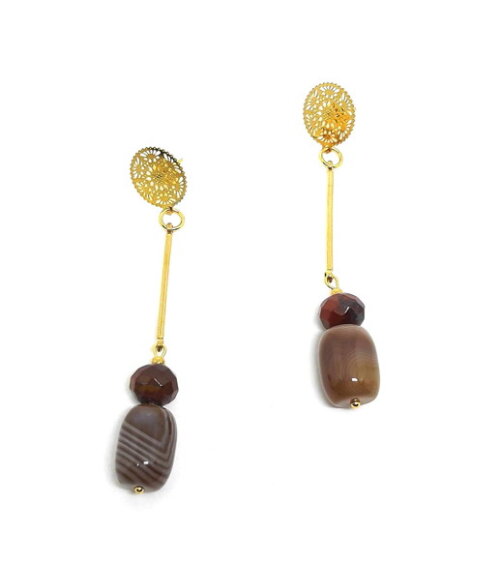 Brincos em aço inoxidável dourado com pedras naturais