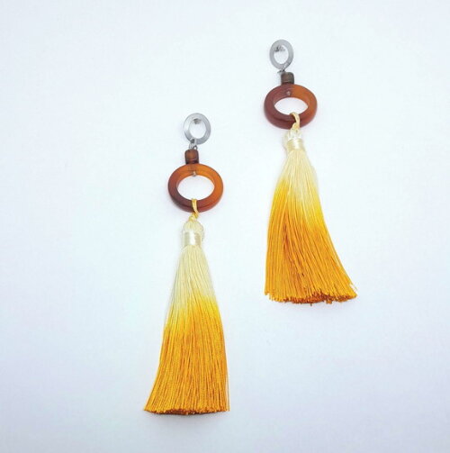 Brincos em Ágata Alaranjada Natural, Tassel e Aço Inox