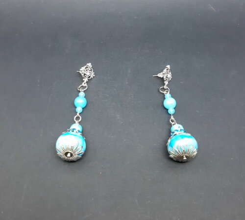 Brincos em Briolet de Jaspe, Jade Lago Azul e Howlita Azul.