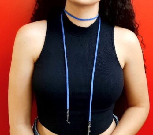 Colar Choker em Camurça Natural Azul com Ponteiras