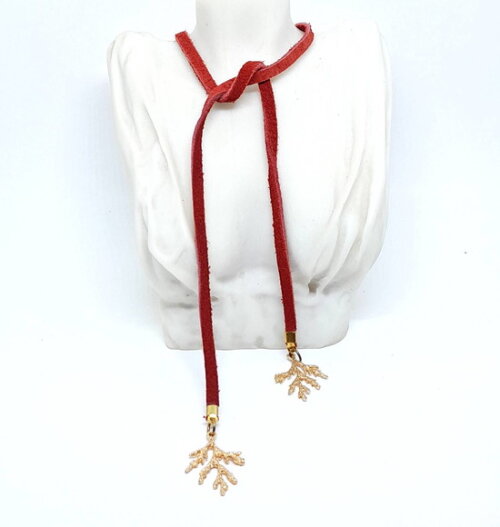 Colar Choker em Camurça Natural Vermelha