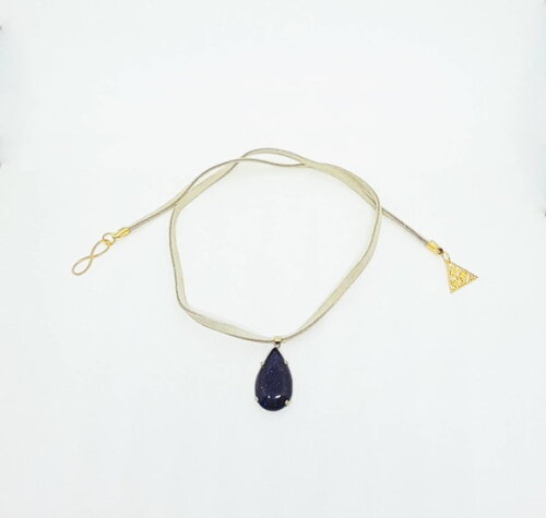Colar Choker em Camurça Natural, Pedra Estrela e Aço