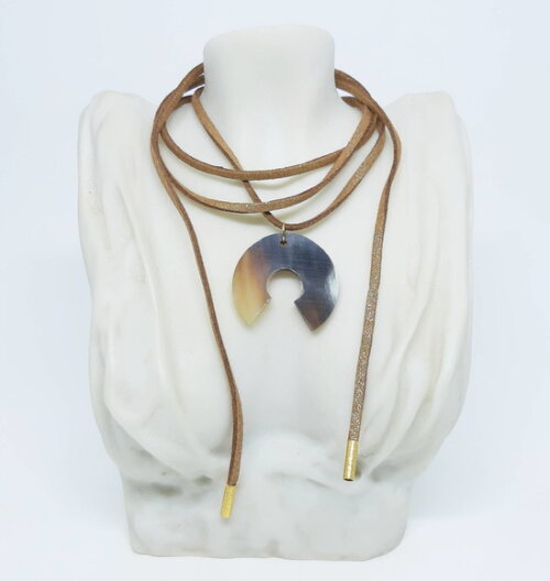 Colar Choker em Couro Ecológico Marrom