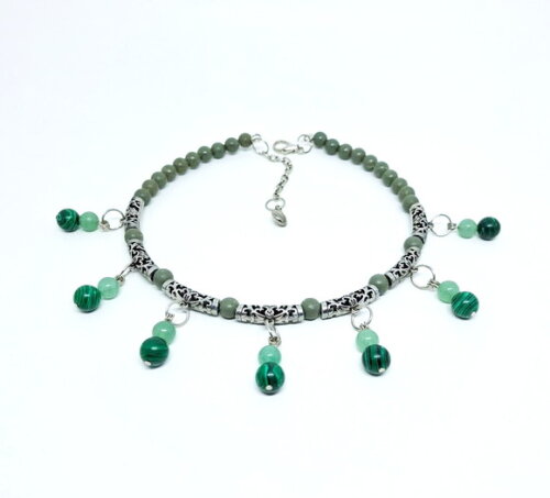 Colar Choker em Quartzo Verde Natural e Malaquita