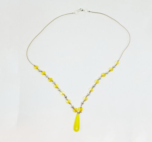 Colar em Cristal Amarelo, Jade, Peças Folheadas a Prata