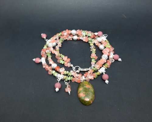 Colar em Cristal Cherry, Turquesa Africana e Unaquita