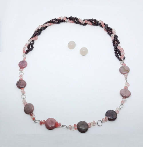 Colar em Granada Natural e Cristal Cherry com Rondonitas