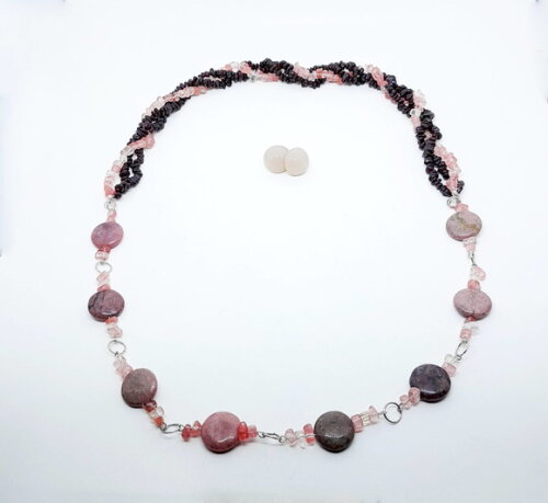 Colar em Granada Natural e Cristal Cherry com Rondonitas