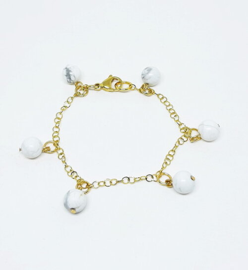 Pulseira Em Aço Inox Dourado E Pedras Naturais Howlitas