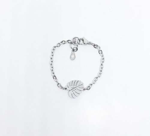 Pulseira em Aço Inoxidável com Pingente de Folha