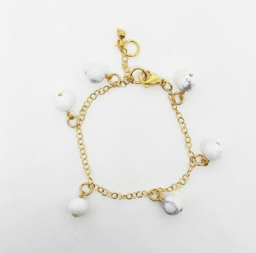 Pulseira Em Aço Inox Dourado E Pedras Naturais Howlitas