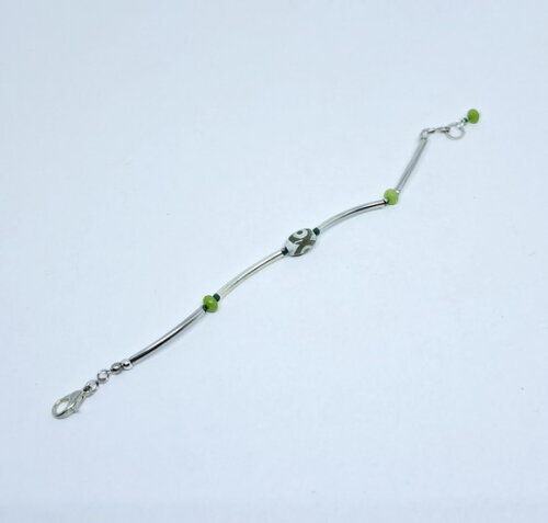 Pulseira em Ágata Tibetana, Cristal e Jade Naturais