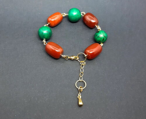 Pulseira Em Ágatas Naturais, Paxiubão E Peças Folheadas