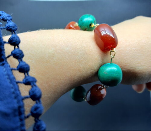Pulseira Em Ágatas Naturais, Paxiubão E Peças Folheadas