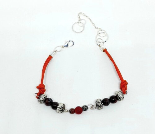 Pulseira em Couro Natural Alaranjado com Peças Folheadas