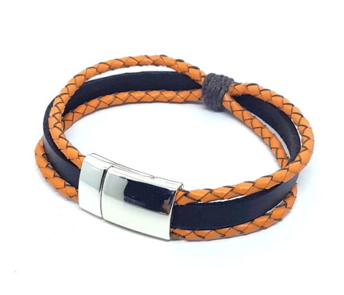 Pulseira em Couro Natural nas Cores Chocolate e Alaranjada