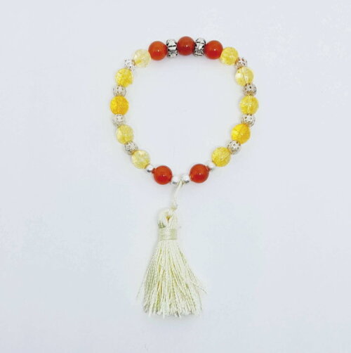 Pulseira em Cristal Amarelo e Jade Alaranjada com Peças Folh
