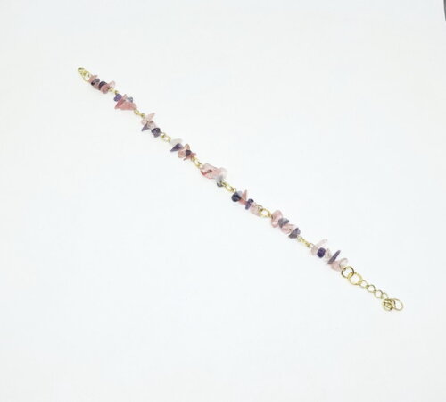 Pulseira em Cristais Cor de Rosa e Ametista em Cascalho