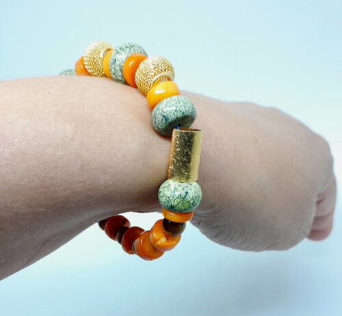Pulseira em Jaspe Cobra Natural, Coral e Olho de Tigre