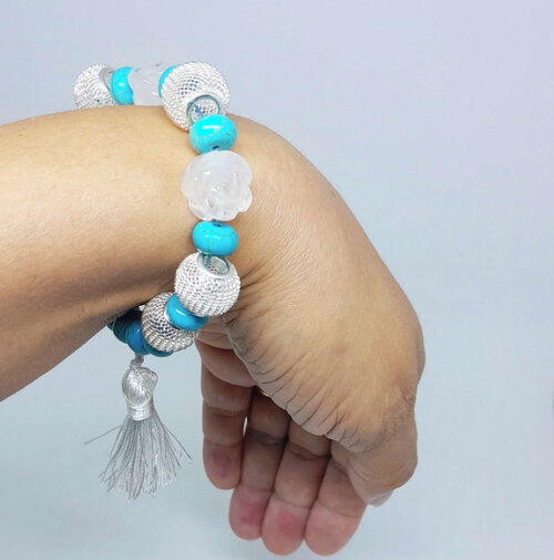 Pulseira em Peças Folheadas a Prata, Cristal Rosa e Howlita