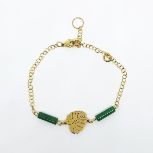 Pulseira em Pedra Natural Quartzo Verde e Aço Inoxidável