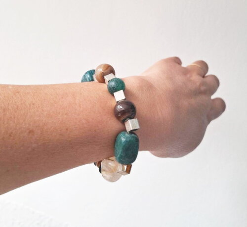 Pulseira em Pedras Naturais Citrino, Quartzo Verde e Ágata