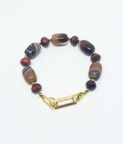 Pulseira em Pedras Naturais e Aço Inoxidável Dourado