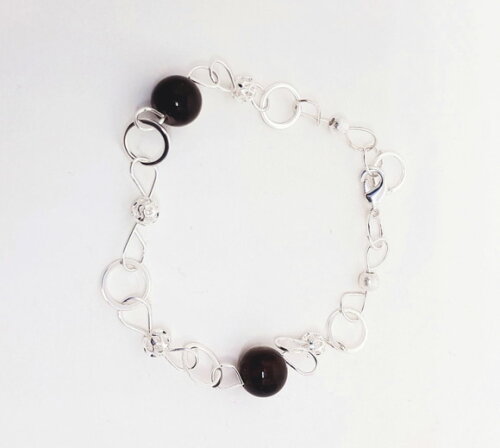 Pulseira Folheada a Prata com Bolinhas de Ágata Fumê