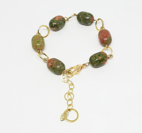 Pulseira folheada com pedra natural unakita