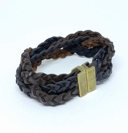 Pulseira Masculina em Couro Ecológico e Fecho Magnético