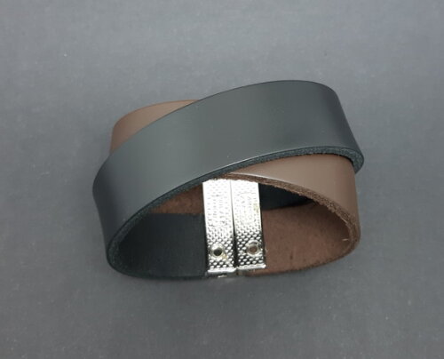 Pulseira Masculina Em Couro Natural Marrom E Preto