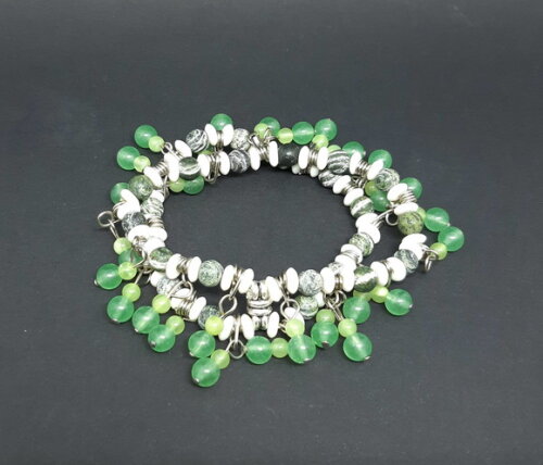 Pulseira Pulseira Dupla em Pedra Natural Verde Zebra Jasper,
