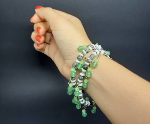 Pulseira Pulseira Dupla em Pedra Natural Verde Zebra Jasper,