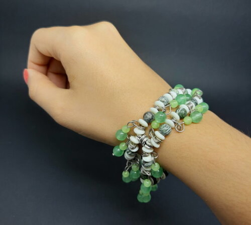 Pulseira Pulseira Dupla em Pedra Natural Verde Zebra Jasper,