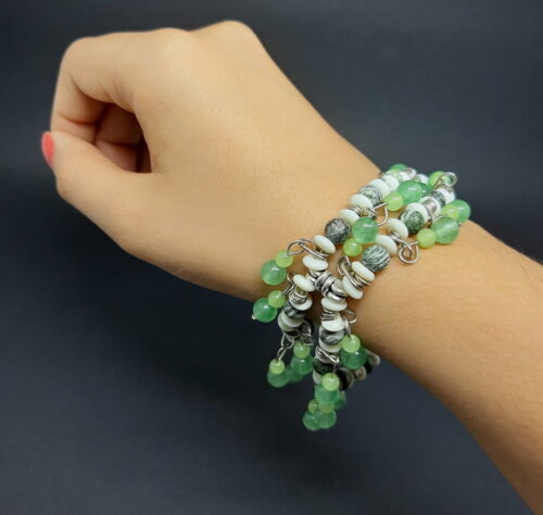 Pulseira Pulseira Dupla em Pedra Natural Verde Zebra Jasper,