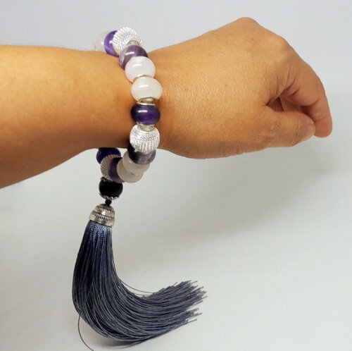 Pulseira Shambala com Ametista e Quartzo Rosa Naturais