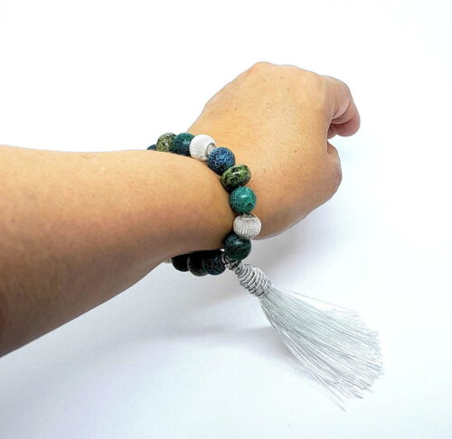 Pulseira Shambala em Pedras Naturais, Tassel e Folheados