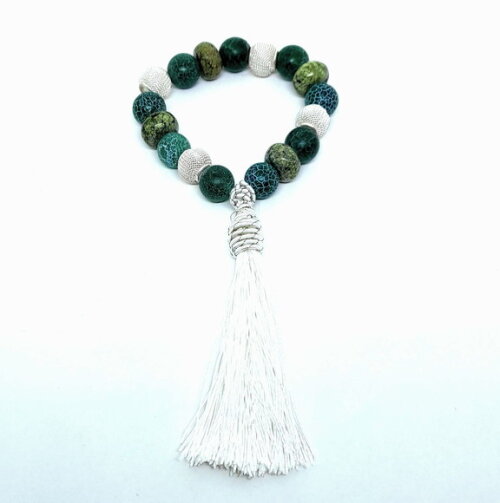 Pulseira Shambala em Pedras Naturais, Tassel e Folheados