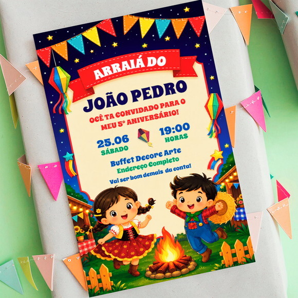 Convite Aniversário Arraiá Festa Junina Digital