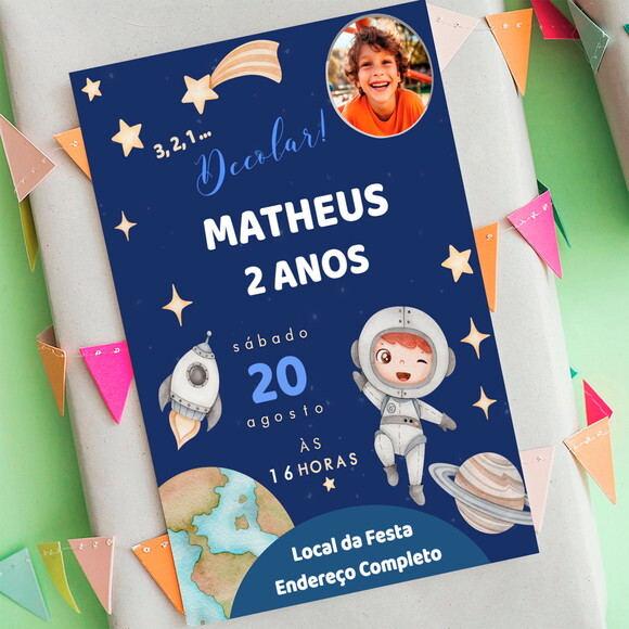 Convite Aniversário Astronauta com Foto